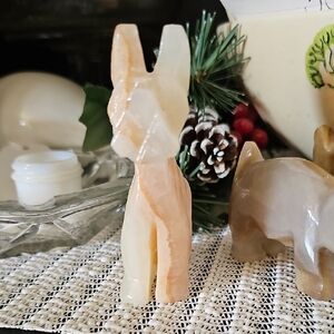 Hand Carved Onyx Dog Figurine in Cream and Peach